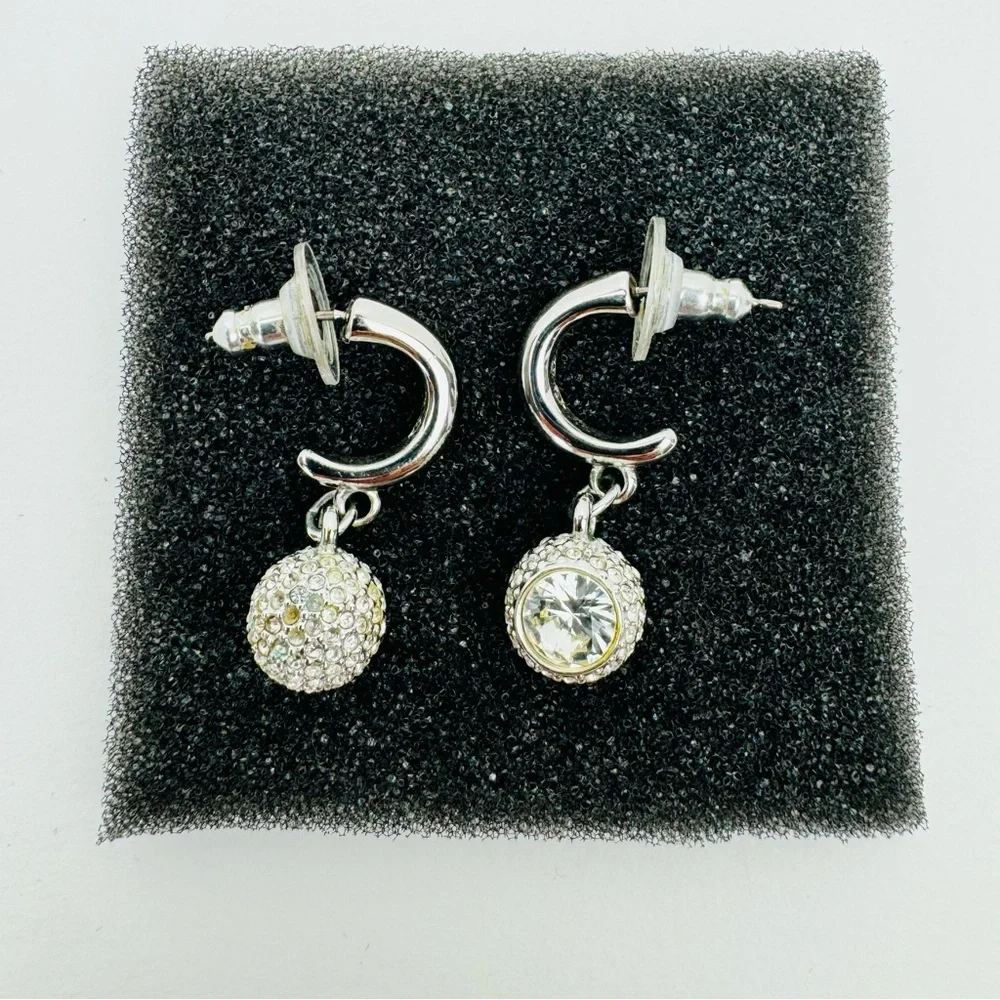 Swarovski Crystal Ball Drop Earrings for Pierced Ears. Rhodium-plated metal.